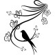 Sticker branche en fleurs et petit  oiseau