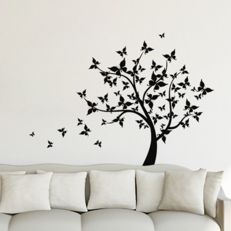 Sticker arbre en feuilles papillons