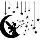 Sticker croissant de lune, étoiles et fée