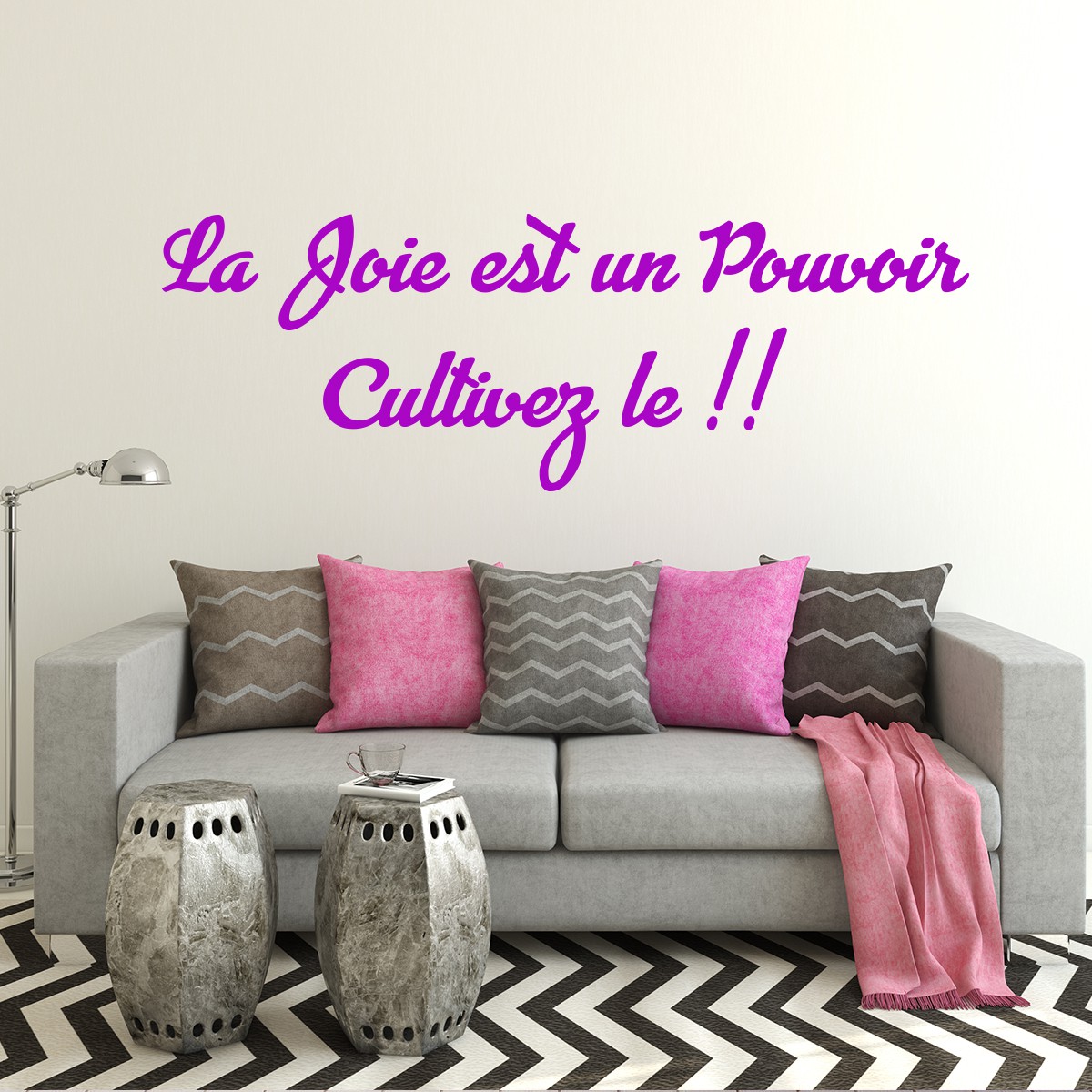 Autocollant Mural XXL Citation Bonheur - Sticker Déco Salon Canapé S166 Neuf