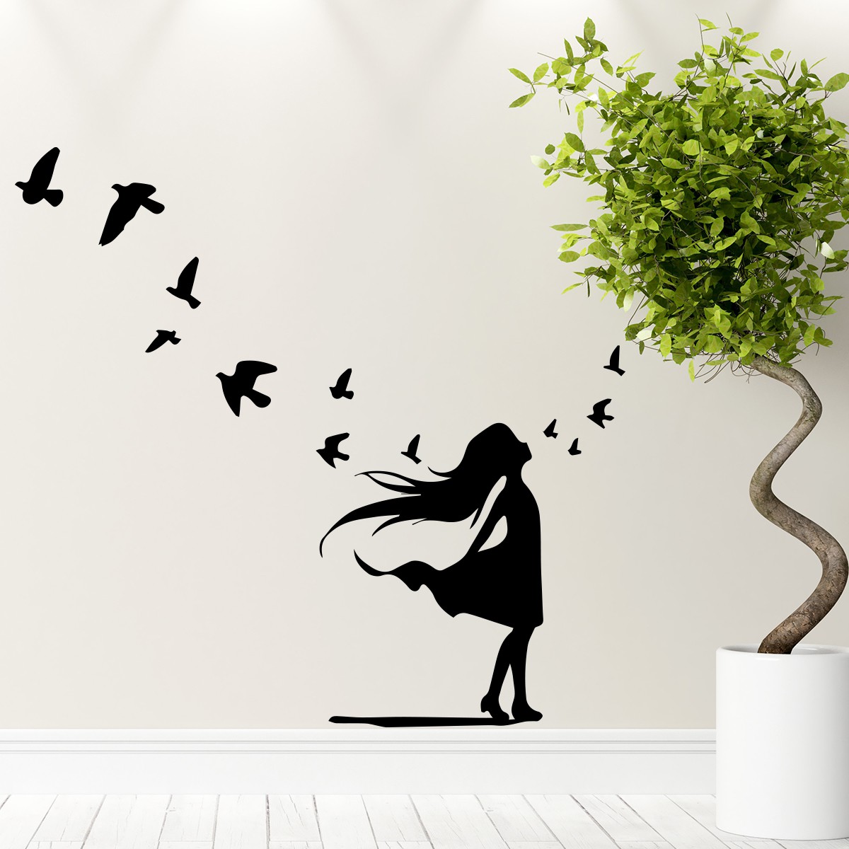 Sticker mural plante en forme d'oiseaux pas cher - Stickers Baroque  discount - stickers muraux - madeco-stickers