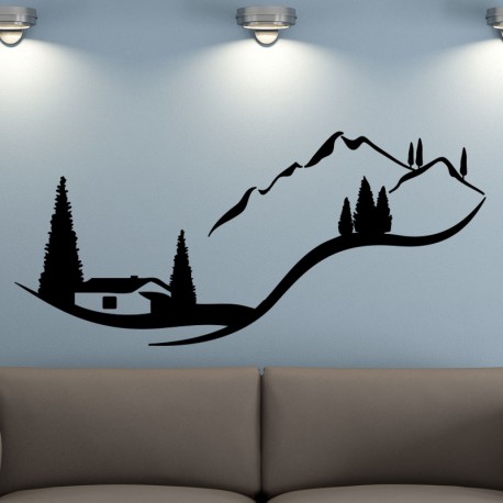 Sticker paysage d'une maison dans la montagne