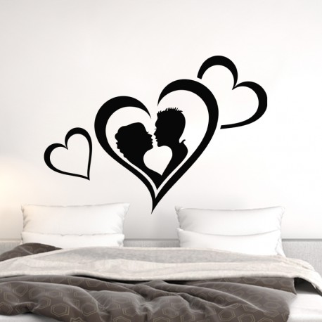 Sticker mural amoureux et coeurs