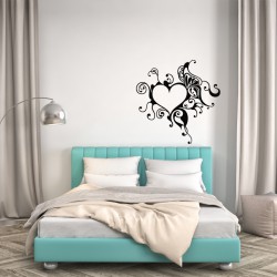 Sticker mural design papillon sur un coeur