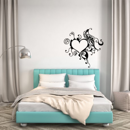 Sticker mural design papillon sur un coeur