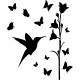Sticker Oiseau, fleur et papillons