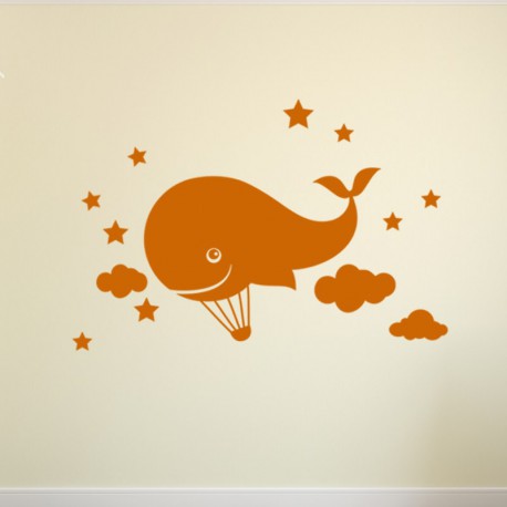 Sticker Montgolfier Baleine et nuages