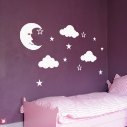 Sticker Étoiles, lune et nuages