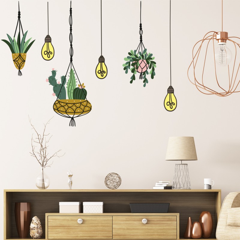 Sticker mural déco plantes suspendues 70x50cm - Centrakor