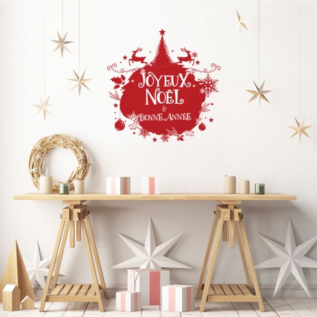 Sticker Noël boule de noël joyeux noël et bonne année - 60x60cm