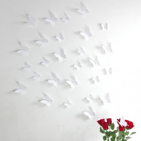 Kit de 12 Stickers papillons 3D BLANC 