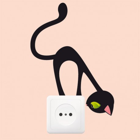 Sticker pour prise - chat curieux - H17 x L12 cm