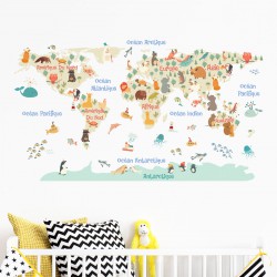 Sticker carte du monde pastel 60x100 cm
